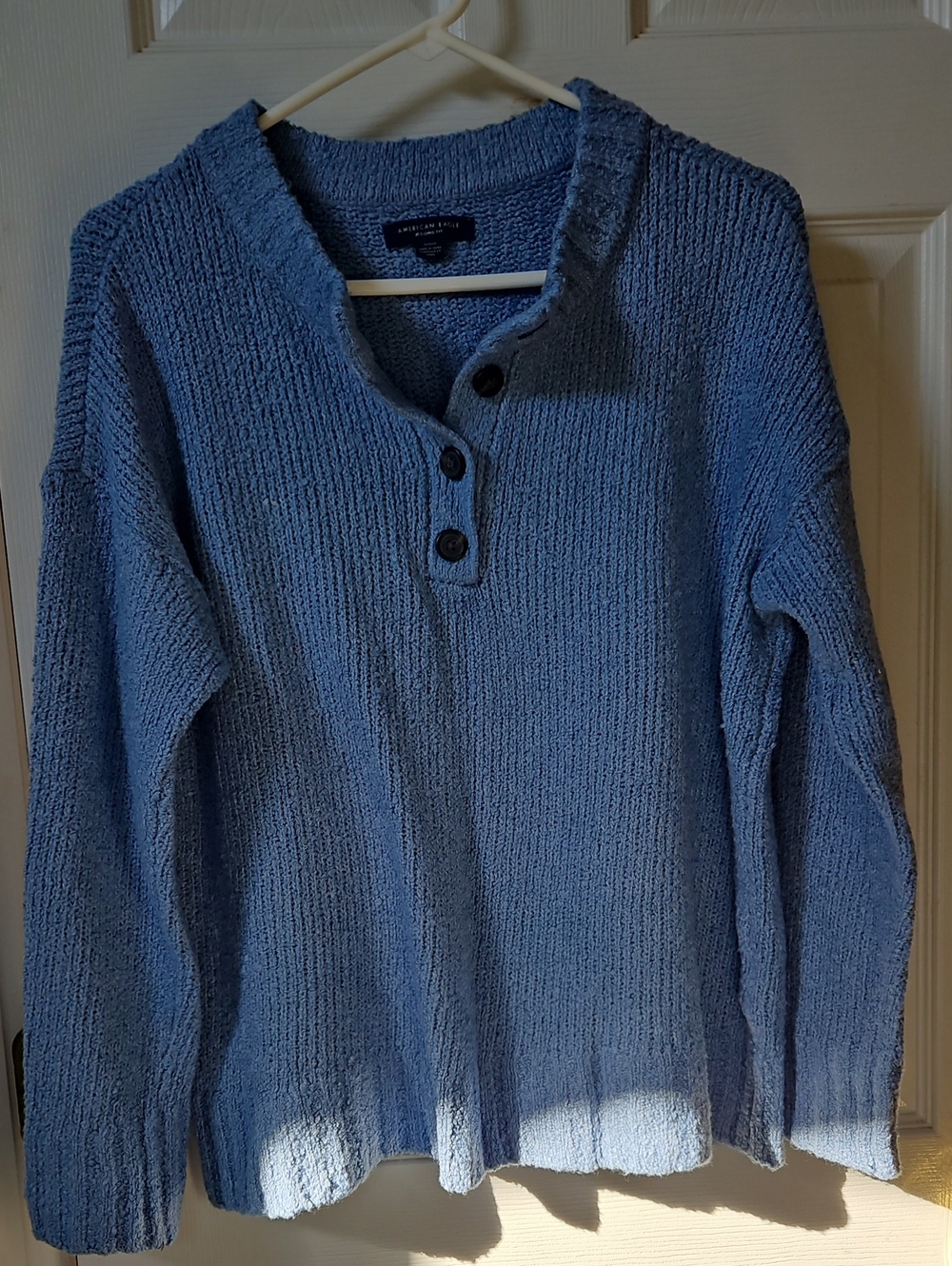 American Eagle Outfitters Light Blue Henley V-Neck Sweater